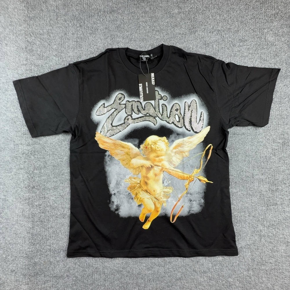 Mixed Emotion Shirt Mens XL Black Angel Cupid Graphic Streetwear T-Shirt Tee